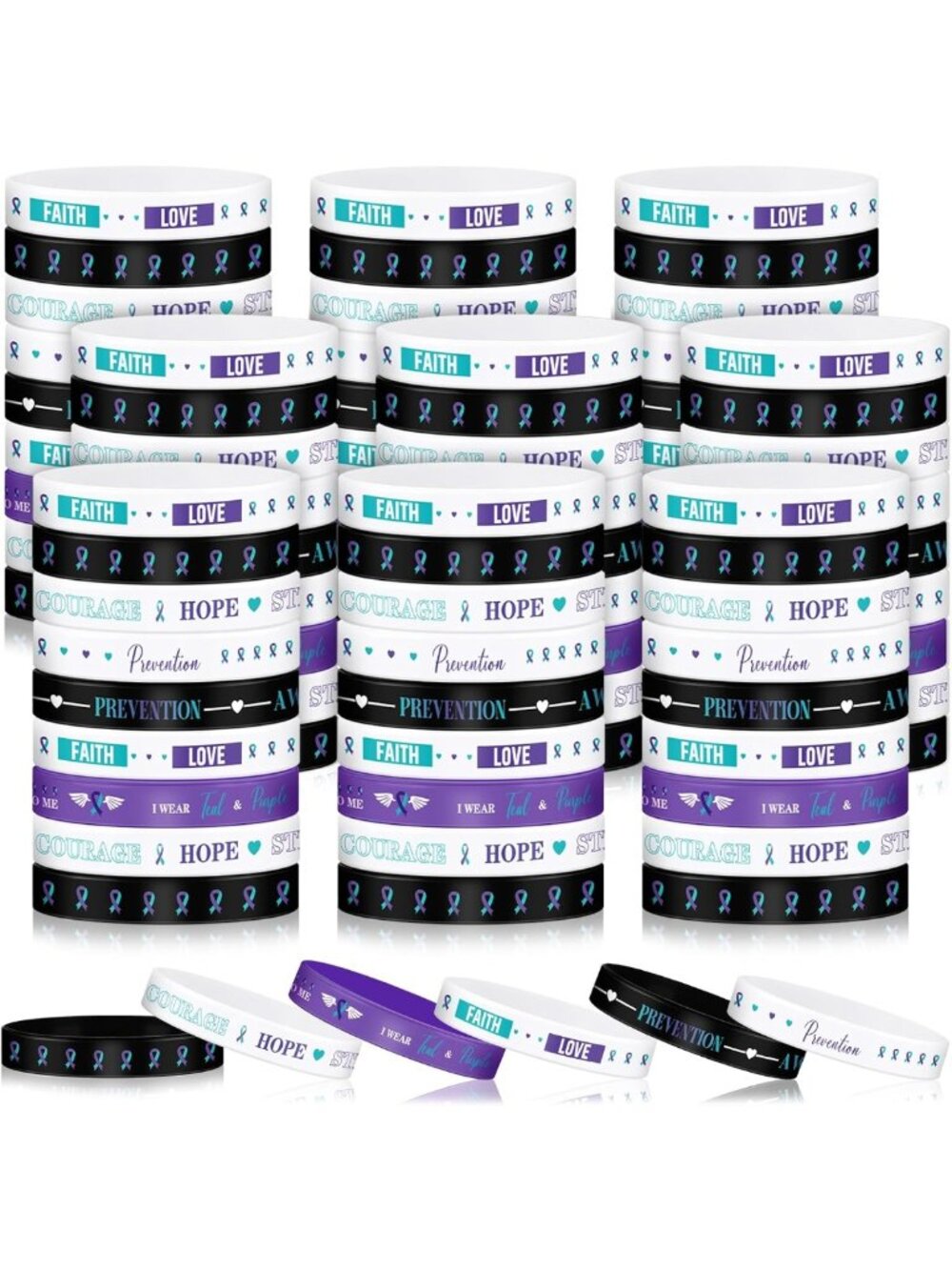 300 Pcs Inspirational Silicone Bracelets for Suicide Awareness & Mental Health